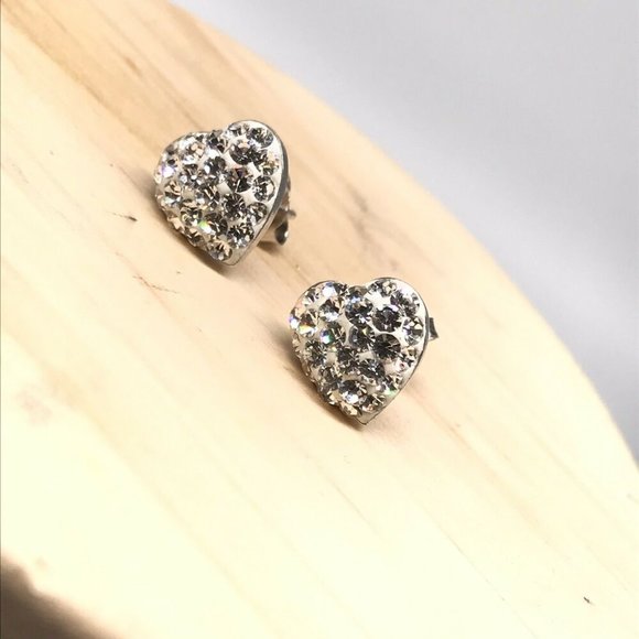 Authentic 925 Sterling Silver Heart Shaped Earrings with Sparkly White Stones - Picture 7 of 8